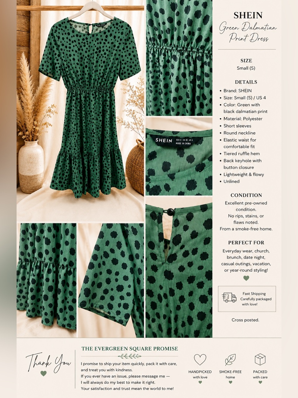 SHEIN Green Dress with Black Dalmatian Spots